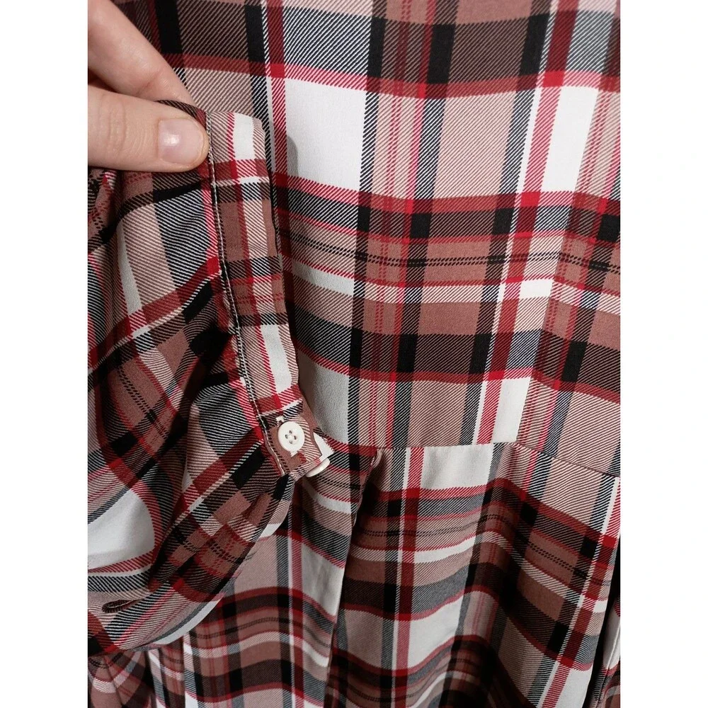 Torrid Plaid Peplum Red Tie Waist Long Sleeve V Neck Top Plus Size 4X